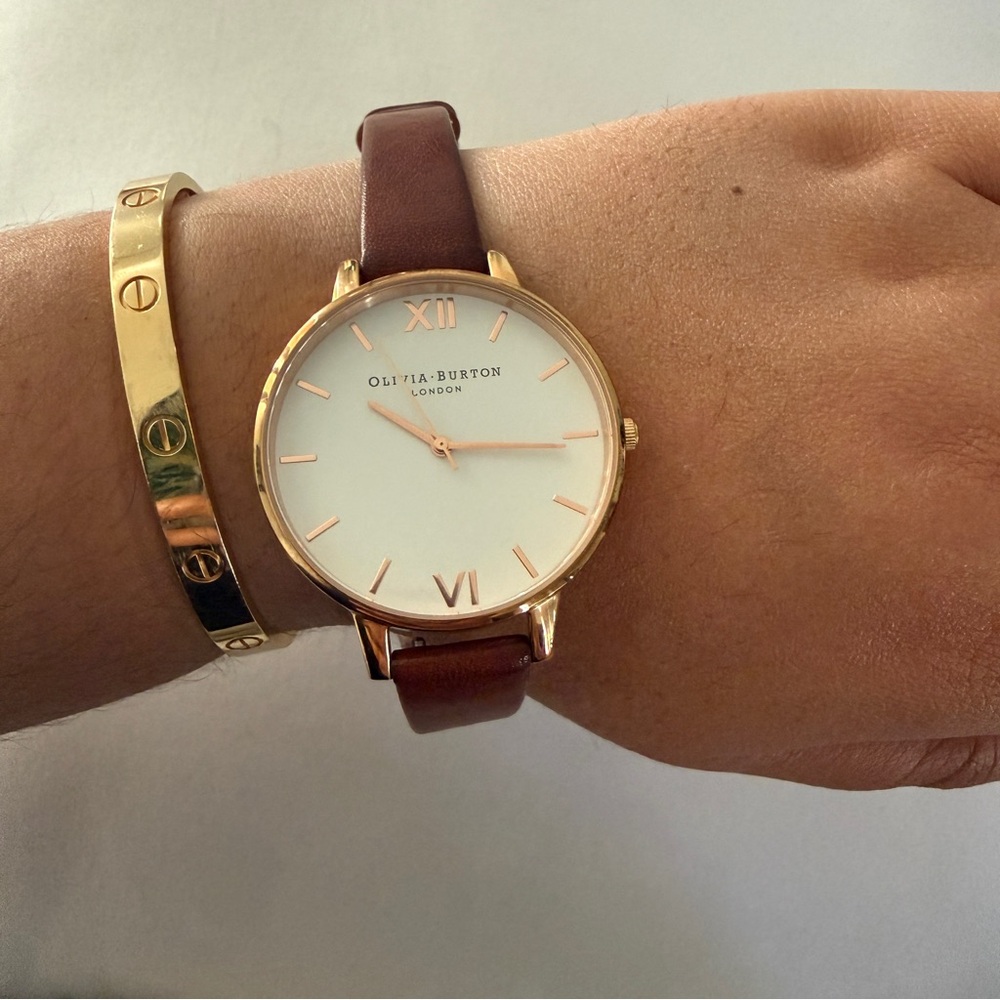 Olivia Burton Brown Leather Strap Gold Round Dial Watch - Picture 4 of 9